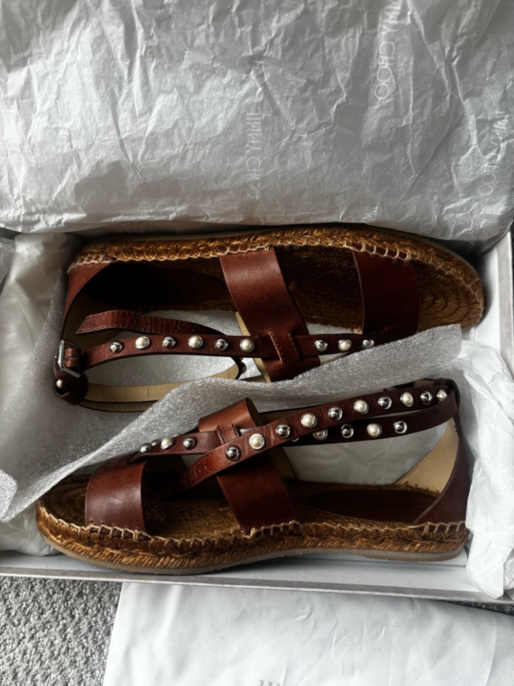 Jimmy Choo Brown cognac/white Leather Studded Denise Flat
